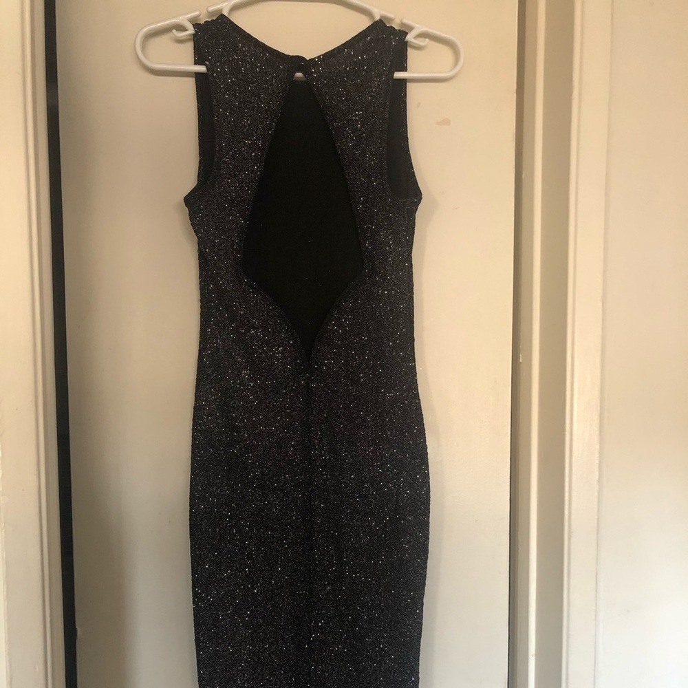 Black Glitter Open Back Dress